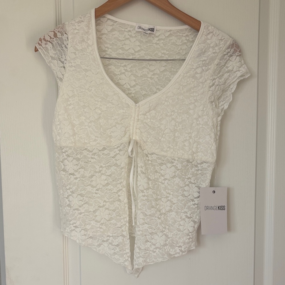 Orange Kiss Women's White Lace Crop Top